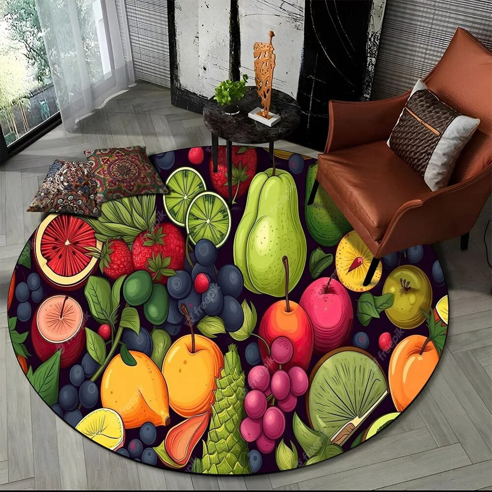 3D Cute Tropical Fruits Cartoon HD Round Carpet Rug for Living Room ...
