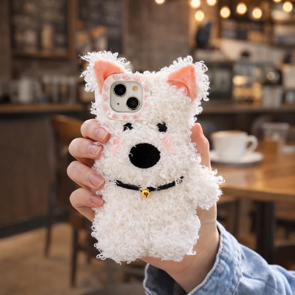 3D Cute West Highland Dog Fluffy Plush Phone Case for iPhone, West Highland Dog Fluffy Plush Phone Case, for iPhone 17/16/15/14/13/12/11 Pro Max (13Pro)