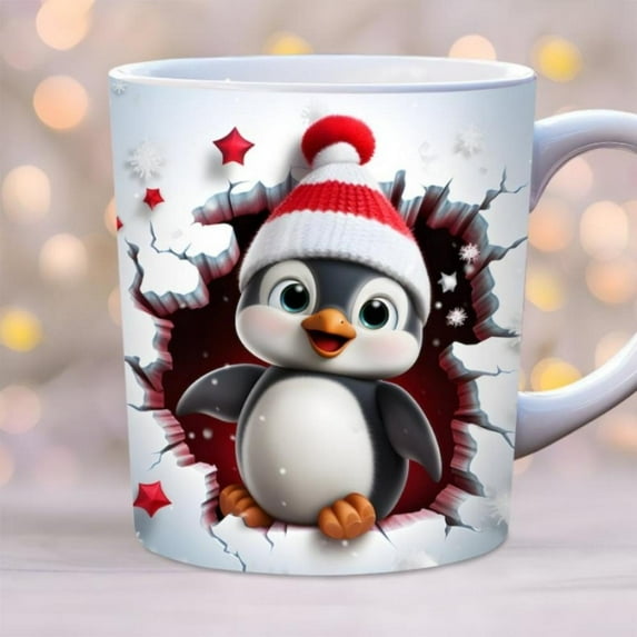 3D Cute Youngsters Penguin Mug Wrap with Santa Hat Snowflakes 11oz Insulating Coffee Cup Cover Reusable Holiday Decor Christmas Valentine s Thanksgiving Labor Day Hand Wash Only Christmas Mugs