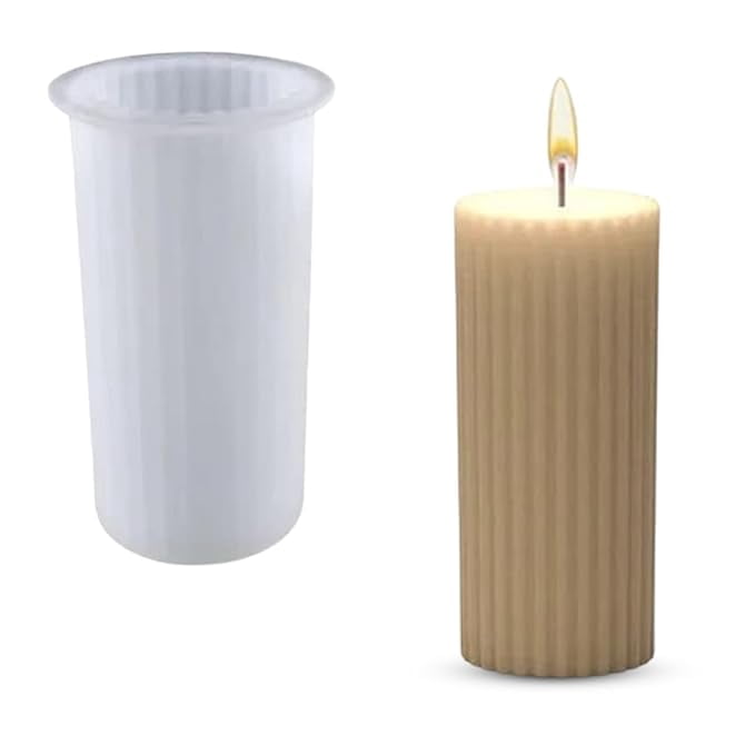 3D Cylinder Geometrical Stripes Big Pillar Mould Silicone Candle Mold for Aromatherapy Candles Epoxy Resin Casting Handmade Wax Soaps Polymer Clay DIY Art Crafts Supplies Home Decoration