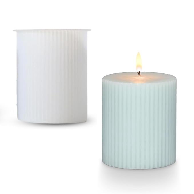 3D Cylinder Geometrical Stripes Pillar Mould Silicone Candle Mold for Aromatherapy Candles Epoxy Resin Casting Handmade Wax Soaps Polymer Clay DIY Art Crafts Supplies Home Decoration