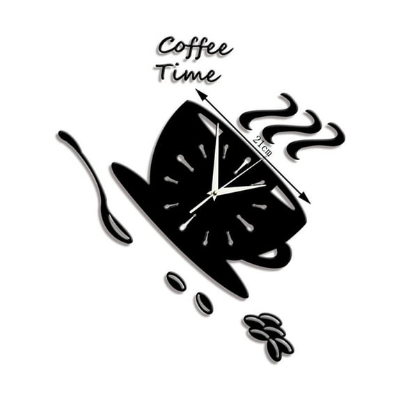Clispeed Coffee Wall Clock Acrylic Glass 3D Design for Stylish Kitchen Decor Black