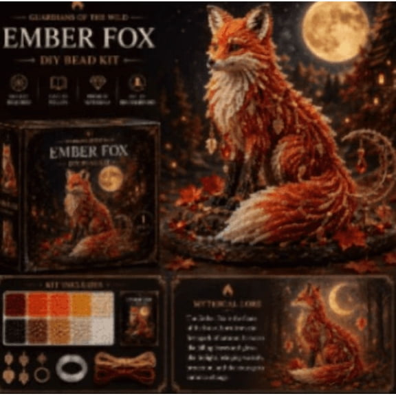 3D DIY Animal Bead Craft Kit, Fox Bead Making Set, Beading Art Craft Kit for Adults and Experienced Crafters, 3D Animal Bead Jewelry Making Kit, Adult Relaxing Handmade Ornament Craft Hobby Gift