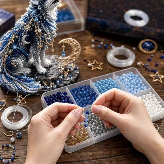 3D DIY Beaded Craft Kit with Full Materials & Instructions Beaded Animal Making Kit Bead Embroidery Set Gift for Beginners & Craft Enthusiasts (Wolf)