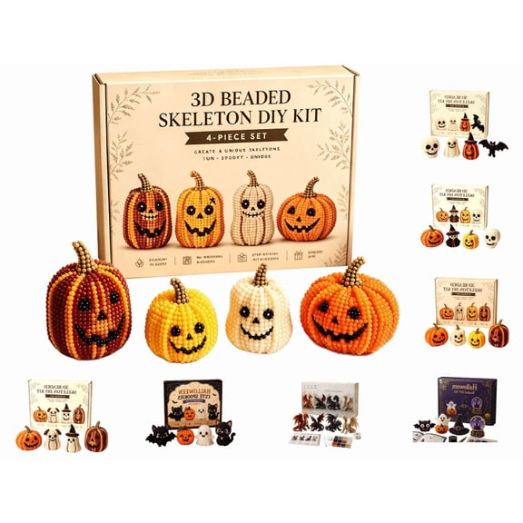 3D DIY Beading Halloween Pumpkin Craft Kit, Handmade Beaded Art Set, Beginner-Friendly Craft Activity with Full Materials & Instructions