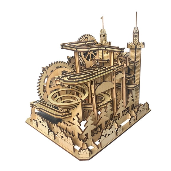 3D DIY Castle Marble Run Building Set, 400PCS 3D Wooden Puzzles for Adults to Build, Electric Driven, Handmade Roller Coaster Wooden Model Kits