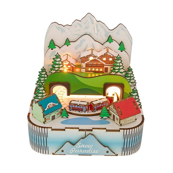 3D DIY Christmas Music Box, 3D Wooden Puzzles for Adults,Creative Christmas Assembly Kit with Lights and Music, Holiday Home Decoration,Ideal Gifts for Birthday Ch-ristmas Festivals