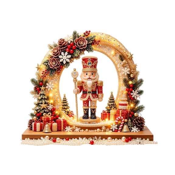 3D DIY Diamond Painting Christmas Wreath 9.8in Acrylic Nutcracker Kit for Living Room Fireplace Mantel and Coffee Table