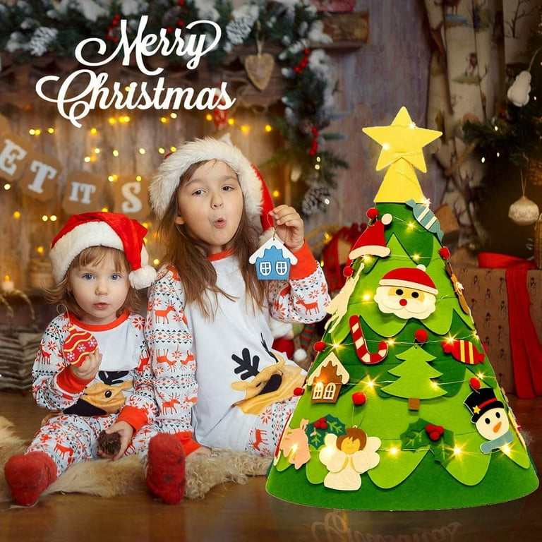 3D DIY Felt Christmas Tree Set with 25pcs Hanging Ornaments for Kids Toddlers Children Boys Girls Xmas Gifts, 2.5ft, Size: Felt Tree:75*48 cm / 30*19