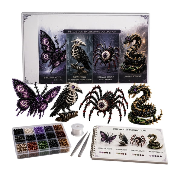 3D DIY Forbidden Creatures Bead Kit, 4 Styles Shadow Moth Bone Crow Eyeball Spider Cursed Serpent Bead Craft Kit