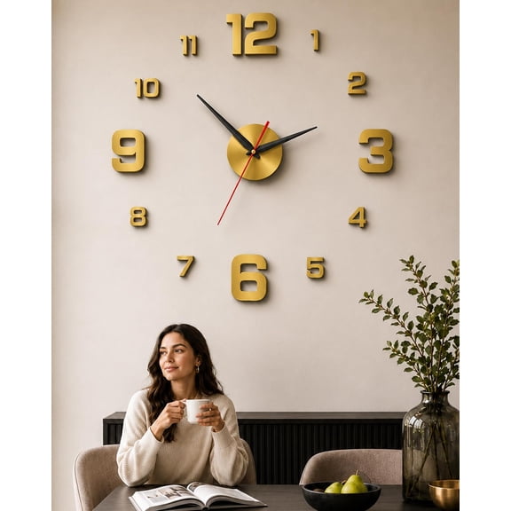 3D DIY Luminous Acrylic Wall Clock Set, Frameless DIY Wall Clock, Glow in the Dark Wall Clock, Silent Non-Ticking Digital Mirror Sticker Clock for Bedroom, Living Room, Office