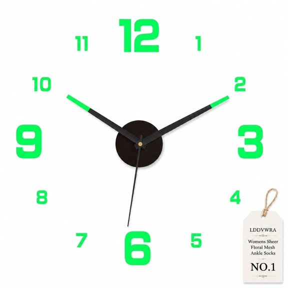 3D DIY Luminous Acrylic Wall Clock Set Frameless Glow In Dark Silent Modern Large Decorative Mirror Sticker Kit Adjustable Size Battery Operated Living Room Home Office Decor