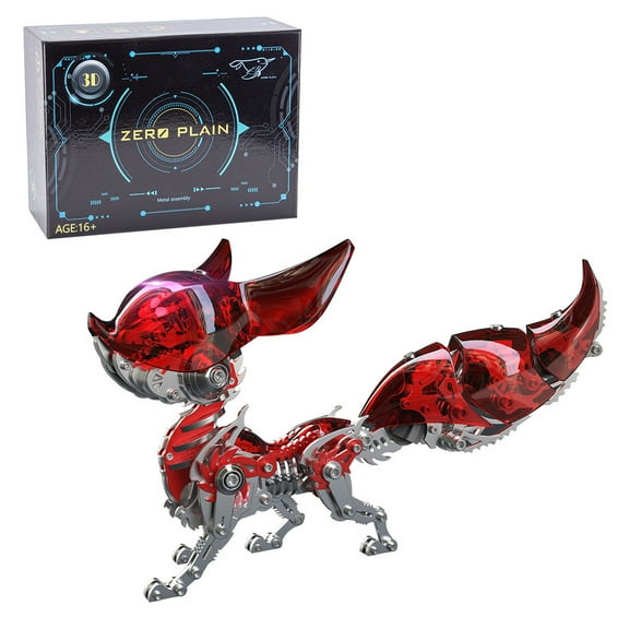 3D DIY Mechanical Fox Metal Model Kit with Magnetic LED Lights, Articulated Steampunk Spirit Animal Display Collectible