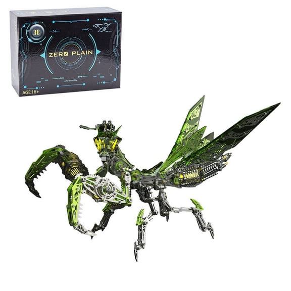 3D DIY Mechanical Metal Mantis Model Kit, 1000+PCS Steampunk Insect Assembly with Movable Joints & Magnetic Lamps, Creative Desktop Decor Gift for Adults and Teens(Green)