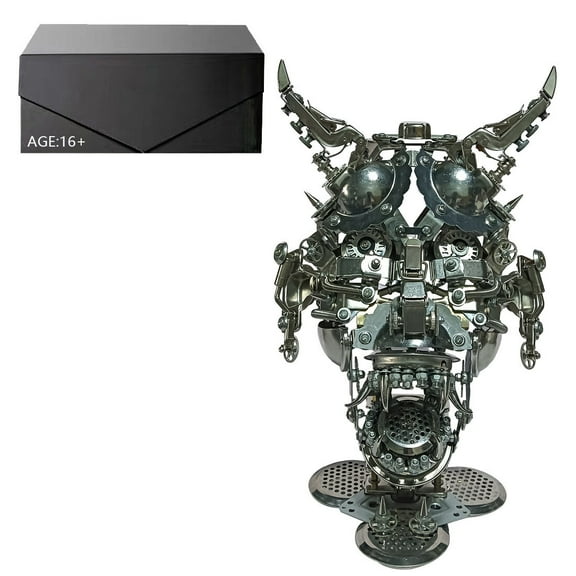 3D DIY Metal Hannya Mask Model Kit with LED Eyes  950+ PCS Japanese Mechanical Punk Demon Sculpture, Steampunk Assembly Collectible for Adults and Teens