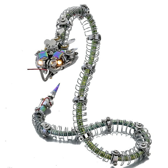 3D DIY Metal Puzzle Steampunk Snake Mecha Model Kit, Stainless Steel Mechanical Assembly Creative Cyberpunk Collectible Decoration for Adults & Teens