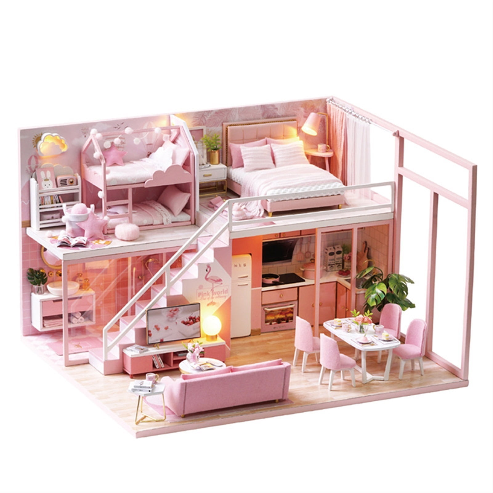 3D DIY Miniature Room Dollhouse Kit Adult Model Kit, Build Pink