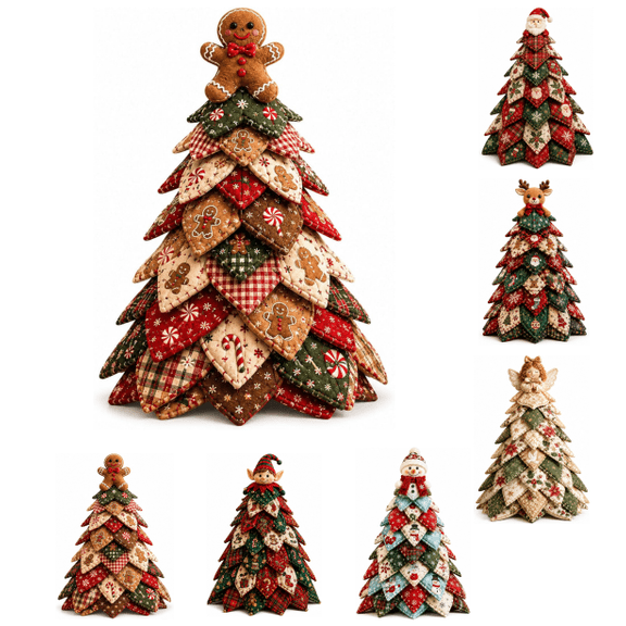 3D DIY Quilted Christmas Tree Kit Handmade Fabric Tabletop Holiday Decor, Creative Seasonal DIY Craft Set for Mantel Desktop Christmas Home Decor (Gingerbread Man)