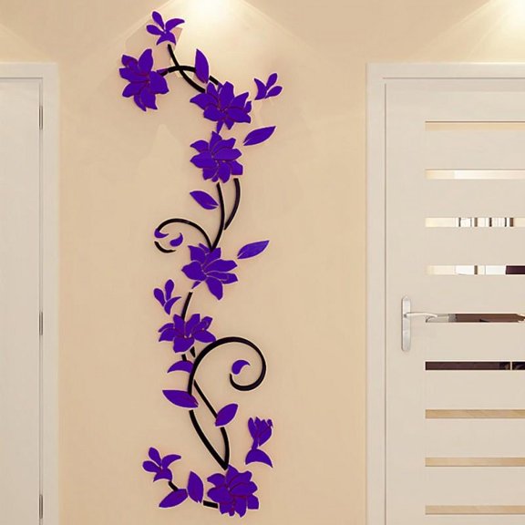 3D DIY Rose Flower 3D Crystal Three-dimensional Wall Sticker Wall Sticker Vase Flower Tree Decal Mural Home Decoration Home Bedroom Decoration 9.4*31.5 inches