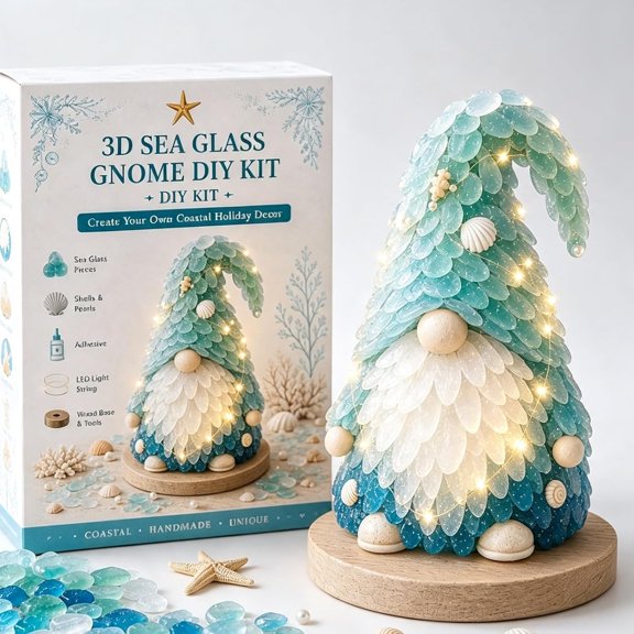 3D DIY Sea Glass Art Kit, Craft Kit with Shells & Pearl AccentsSea Turtle