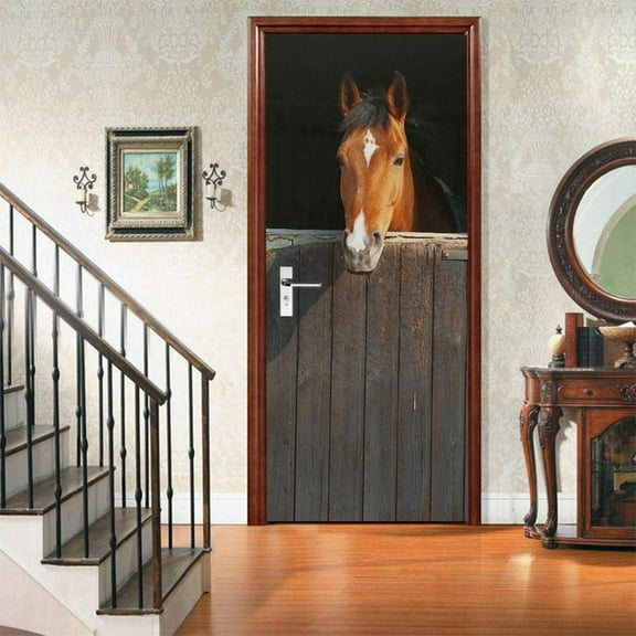 3D DIY Self-Adhesive Interior Door Stickers-Horse -Peel and Stick Door Wall Decal Murals PVC