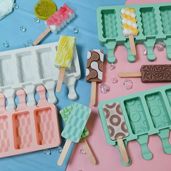 3D DIY Silicone Ice Cream Mold Handmade Eco-Friendly Popsicle Mold Mousse Dessert Freezer Juice Ice Cube Tray Barrel Maker Mould, 4 Grids