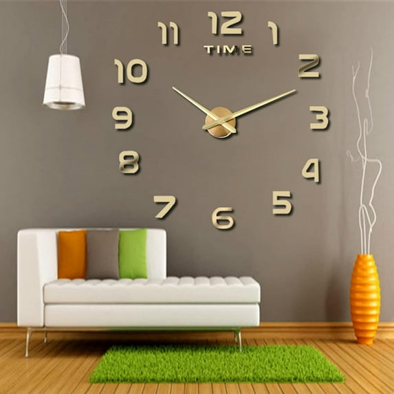 3D DIY Wall Clock Arabic Numerals Clock Frameless Mirror Surface Wall Sticker Home Decor for Living Room Bedroom Home Decoration (Gold,3D Diameter100-130CM)