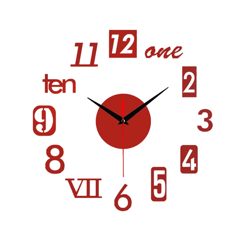 3D DIY Wall Clock Frameless Mirror Surface Big Wall Clock Home