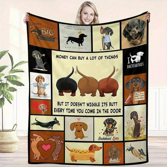 3D Dachshund Print Flannel Blanket - Soft, Lightweight & Machine Washable, All-Season Comfort for Birthday, Wedding, Family Gifts