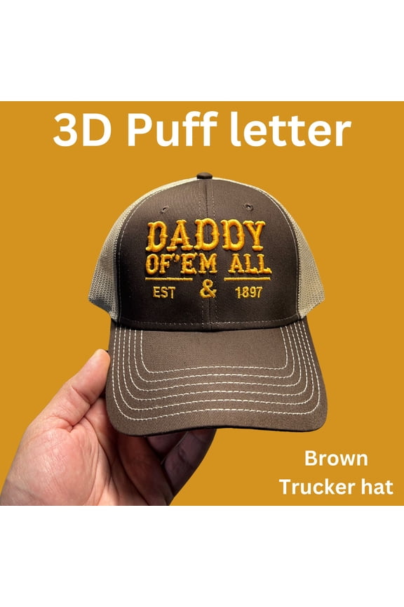 3D Daddy Font Embroidered Structured Brown Trucker hat