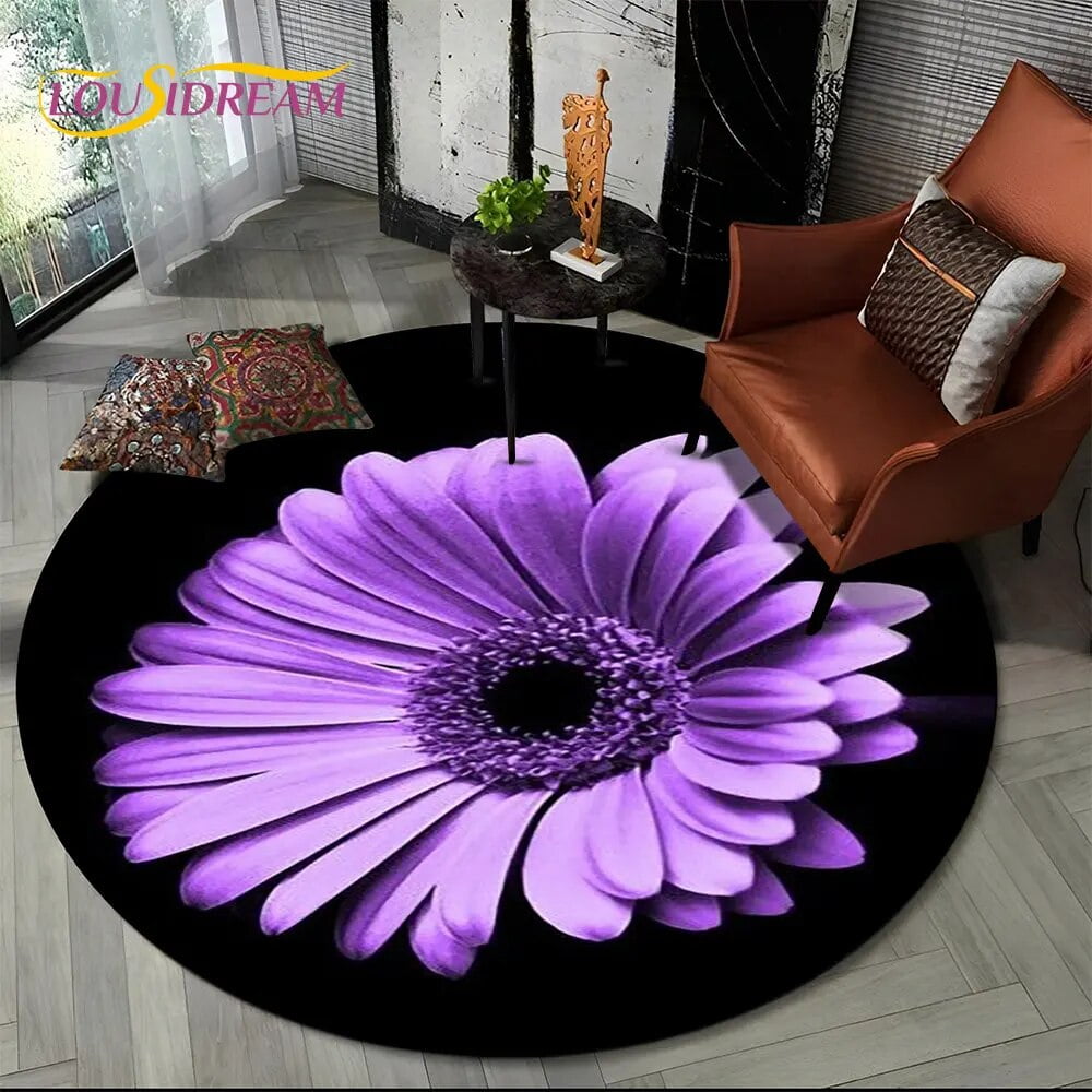 3D Daisy Nordic Flower Sunflower Round Area Rug Carpet for Living Room