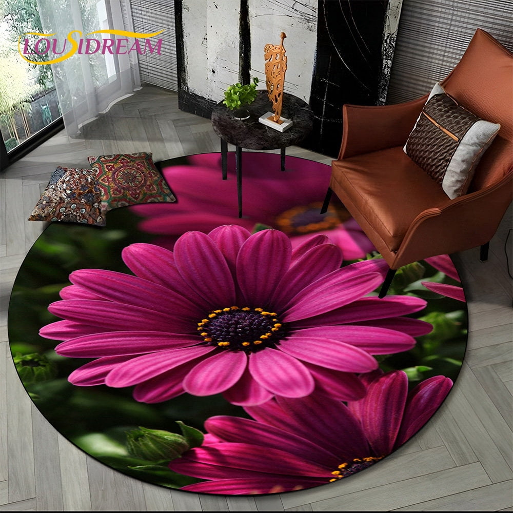 3D Daisy Nordic Flower Sunflower Round Area Rug Carpet for Living Room ...