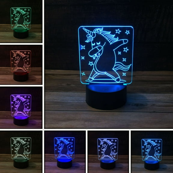 3D Dancing Unicorn Desk Light - 7 Color LED Lamp Base with USB or Battery and Touch control Rotating Fade or Solid Color mode. Makes a perfect Nightlight for Kids or Unique Gift for any age.