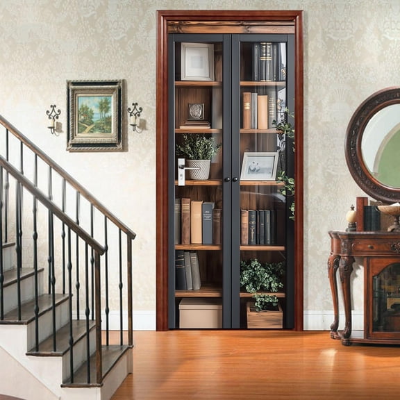 3D Dark Wood Door Decal Stickers Peel And Stick, Door Mural Cover Removable Self-Adhesive Wallpaper