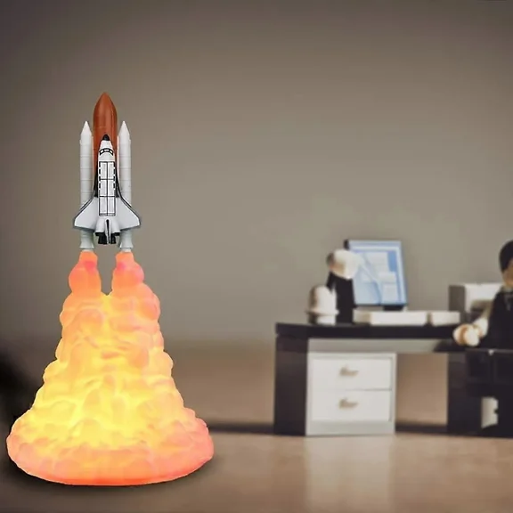 3D Decoration Night Light, 3D Printing Rocket Lamp Space Shuttle Lamp USB Rechargeable Gift For Chri