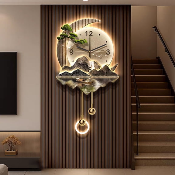 3D Decorative Wall Clock Hanging Painting Art,Creative Wall Clocks Painting with LED Light,Silent Clock,for Living Room