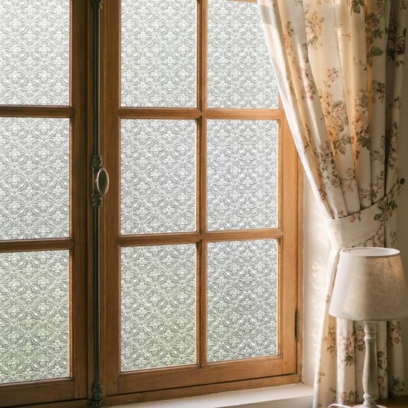 3D Decorative Window Privacy Film, Flowering Crab-Apple Pattern Glass Film, Static Cling, Heat Control UV Blocking Opaque Door Sticker for Home Bathroom Office, 17.52"x78.74"
