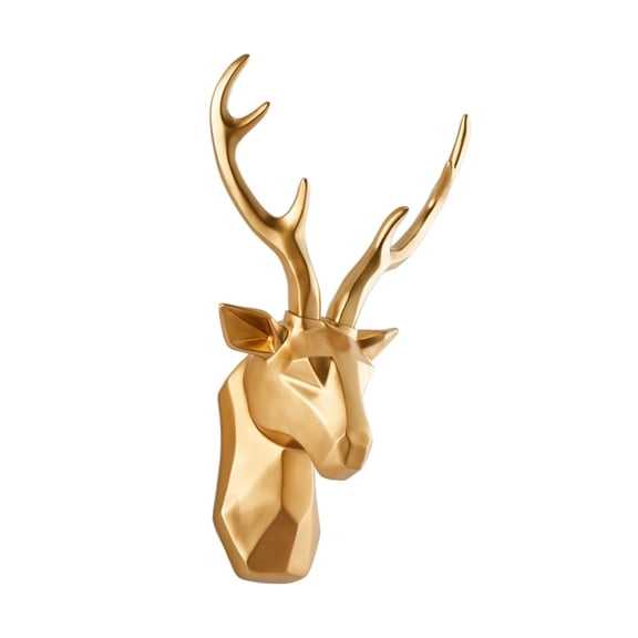 3D Deer Head Sculpture Wall Mount Elegant Resin Statue Gallery Collectible Figurines Bedroom Living Room Elk Home Cabinet TV Sofa Background Gold
