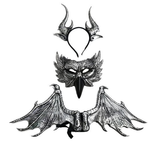 3D Demon Wings Mask Horn Headband Set,3Pcs Bird Mask Wings Costume