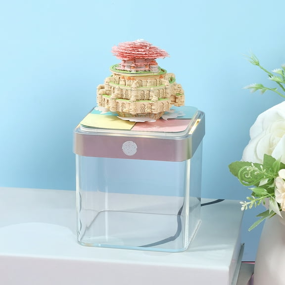 3D Desk Calendar with LED Lights Paper Sculpture Memo Pad Castle in the Sky English Calendar Desktop Decoration Gift for Christmas Thanksgiving Day