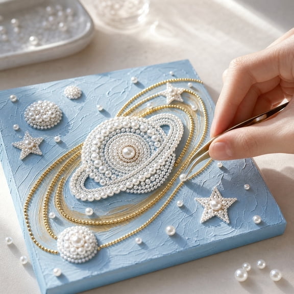 3D Diamond Art Pearl Painting Kit, DIY Handmade Bead Artwork Set, Dimensional Desktop Decoration Craft Project, Creative Pearl Art Hobby Kit for Home Office Display and Decorative Artwork for Adults