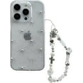 thumbnail image 1 of 3D Diamond Clear Glitter Bow Case with Chain for iPhone 12 Pro Max,Chic Retro Ribbon INS Design Bling Slim Glossy Protective Girls Women Cover+Pearl Phone Charm(iPhone 12promax 6.7"), 1 of 9