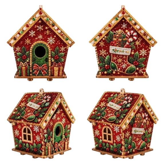 3D Diamond Painting Gingerbread House Kit, DIY Christmas Wooden Cabin Craft Set with Sparkling Rhinestones, Holiday Tabletop Decor & Xmas Gift for Adults Teens
