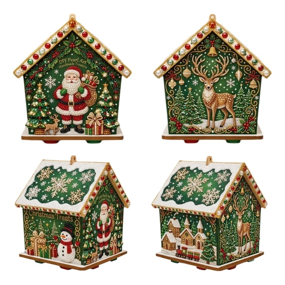 3D Diamond Paintings 5.7IN Christmas 2026 House Ornament Kits | Wooden Pearl Art Set DIY Holiday Ornaments, Handmade Xmas Tree Decorations Home Crafts Gifts 2026 Christmas