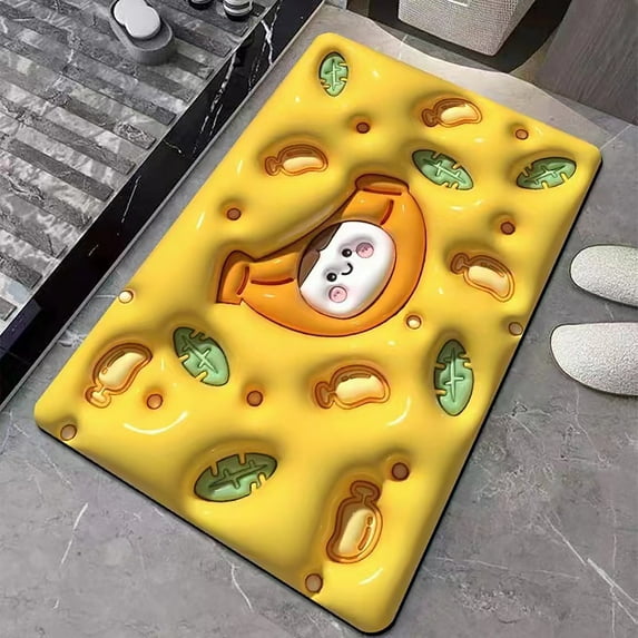 3D Diatomaceous Earth Mat Soft Bathtub Mat Earth Soft Mat Absorption Quick Drying Anti-Slip Washable 16.9 x 31.4 inch (Banana)