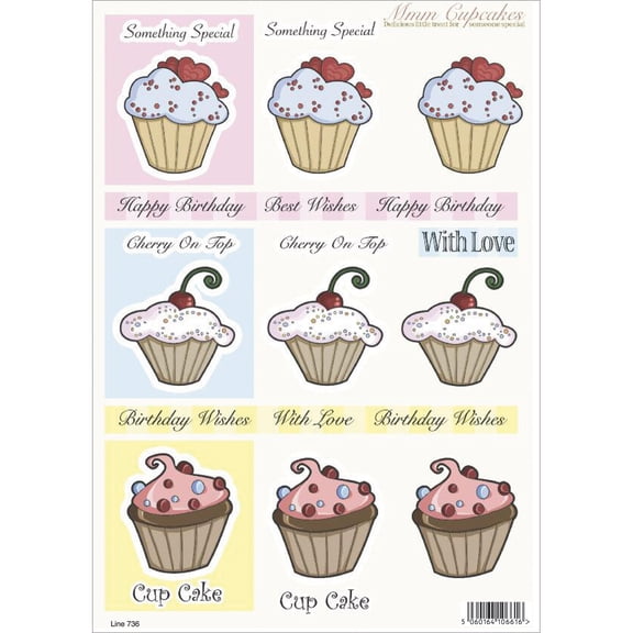 3D Die-Cut Decoupage Sheet 8.3"X11.69"-Cupcakes: Special & Cherry On Top
