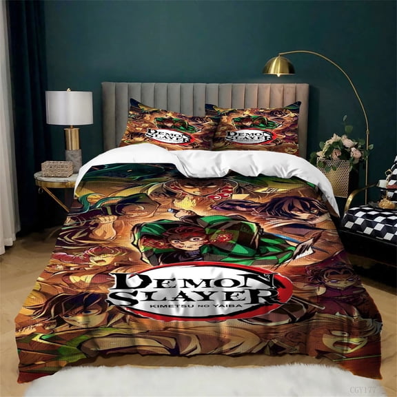 3D Digital Demon Anime Slayer Bedding Set Ultra Soft Comforter Quilt Cover Set 3pcs Bedding Duvet Cover with Pillowsham