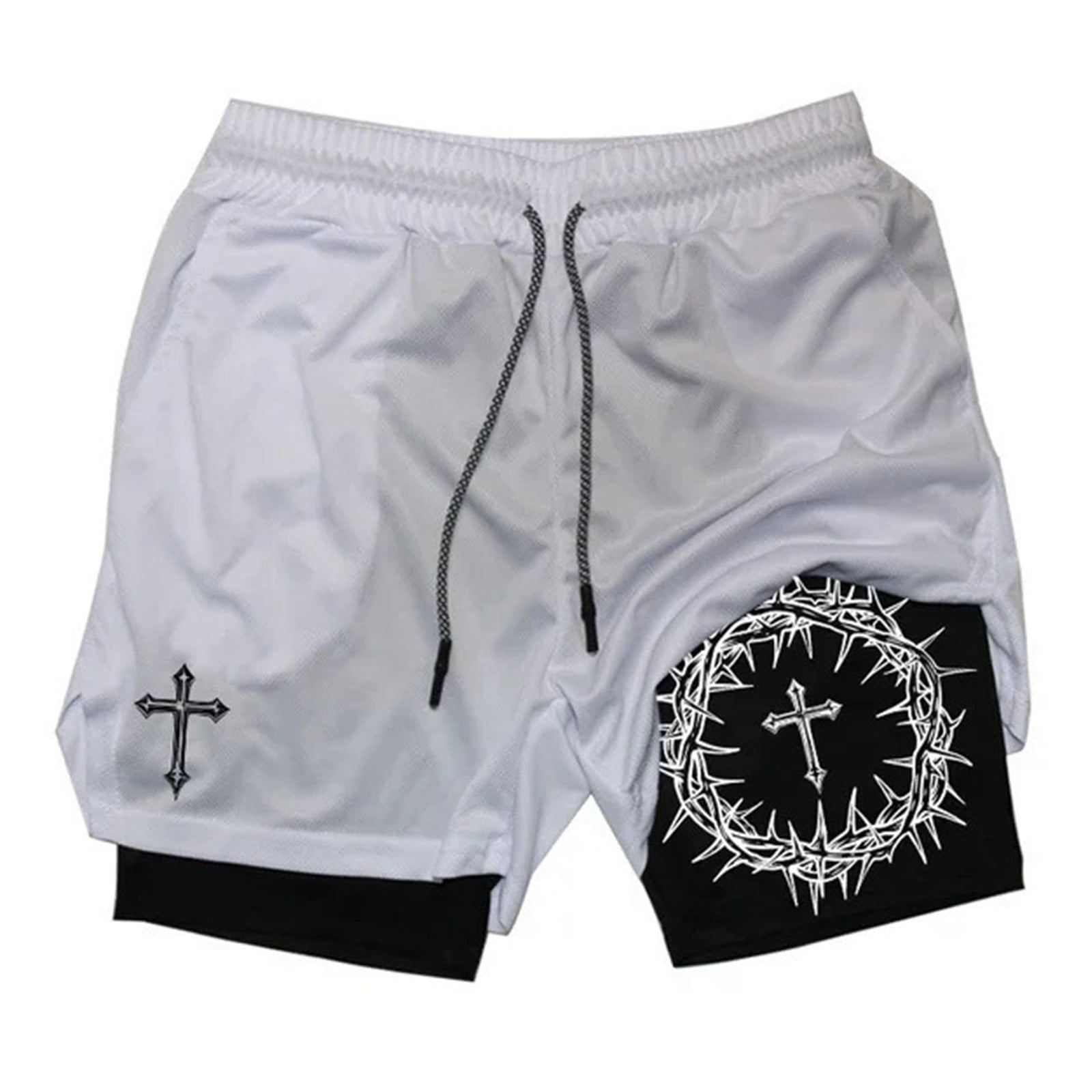 3D Digital Print Men'S Double Layer Fitness Shorts Casual Athletic ...