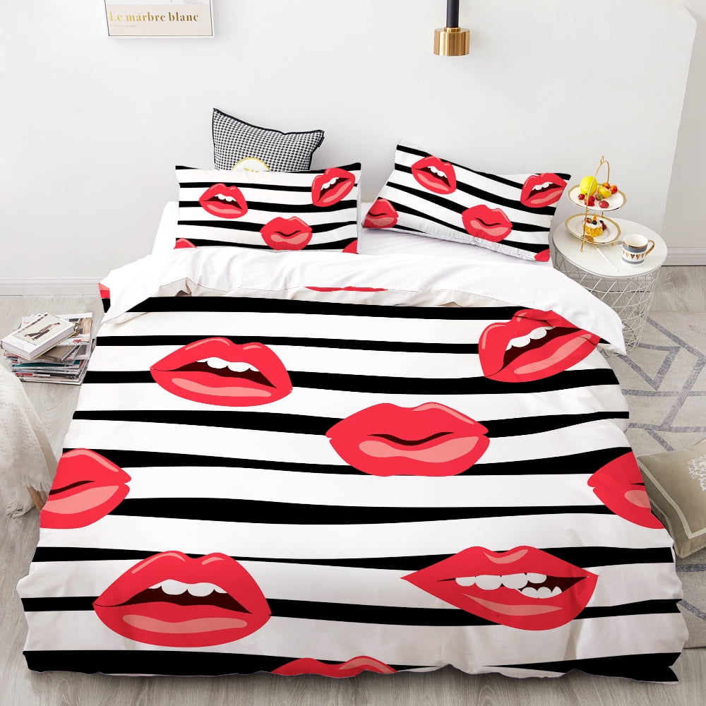 Women's Red Lips Dress Up Bedroom Home Textile Sheets 3D Print LOVE YOU sheets (5BM)(F63)