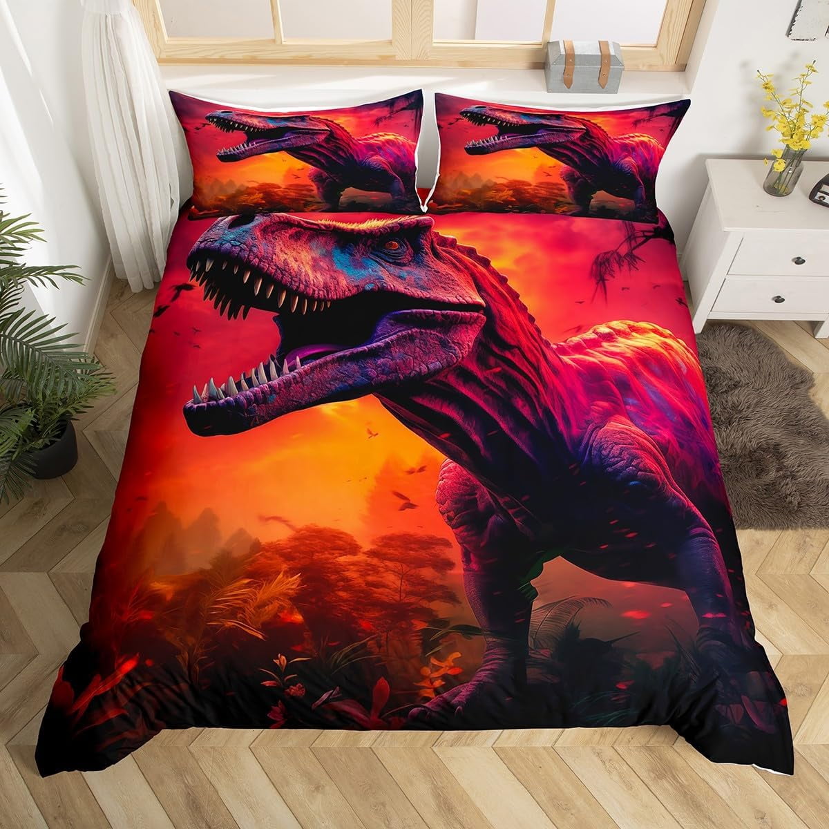 3D Dinosaur Bedding Set,Cute Dino Duvet Cover Dinosaur Room Decor for Boys Girls Kids,Wild
